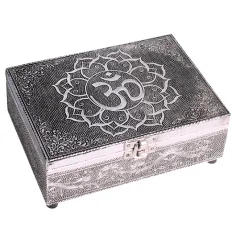 Schmuckkästchen - Aufbewahrungskästchen - OM - Rechteckig - schwarz/silber - ca. 18x13x6 cm