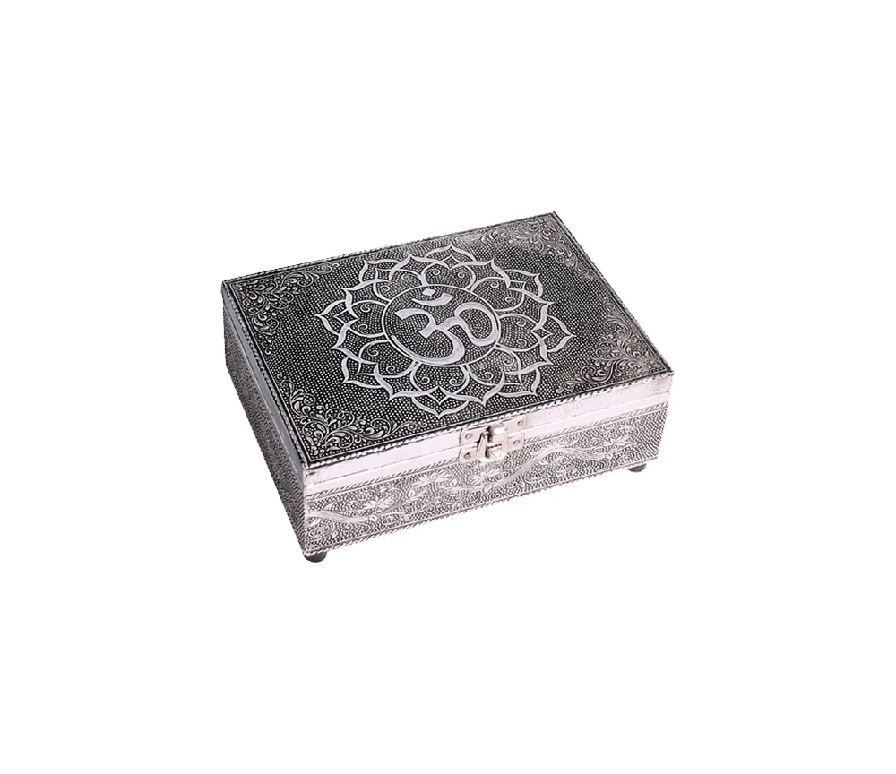 Schmuckkästchen - Aufbewahrungskästchen - OM - Rechteckig - schwarz/silber - ca. 18x13x6 cm