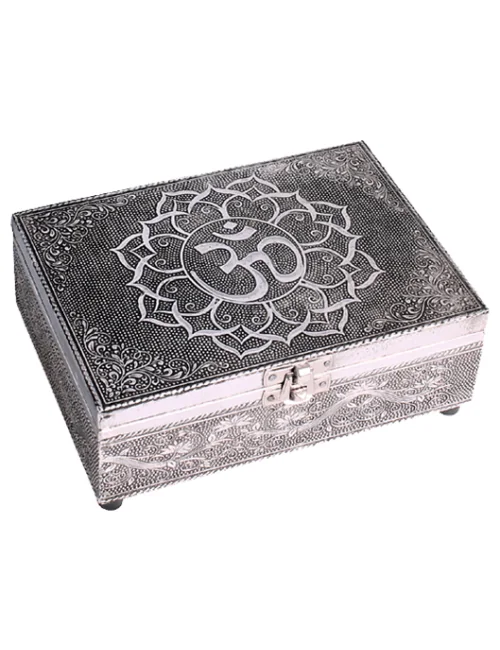 Schmuckkästchen - Aufbewahrungskästchen - OM - Rechteckig - schwarz/silber - ca. 18x13x6 cm