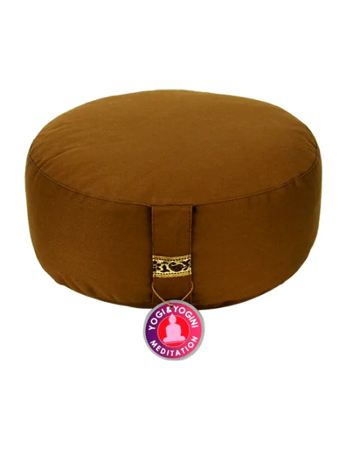 Yogi & Yogini - Kissen - Meditationskissen - Rund - Bio-Baumwolle - Hellbraun - ca. 33x17 cm