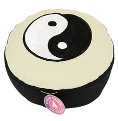 Yogi & Yogini - Kissen - Meditationskissen - Rund - Ying/ Yang - Baumwolle - Schwarz/Weiß  - ca. 33x13 cm
