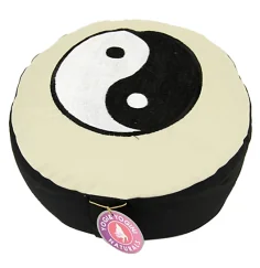 Yogi & Yogini - Kissen - Meditationskissen - Rund - Ying/ Yang - Baumwolle - Schwarz/Weiß - ca. 33x13 cm