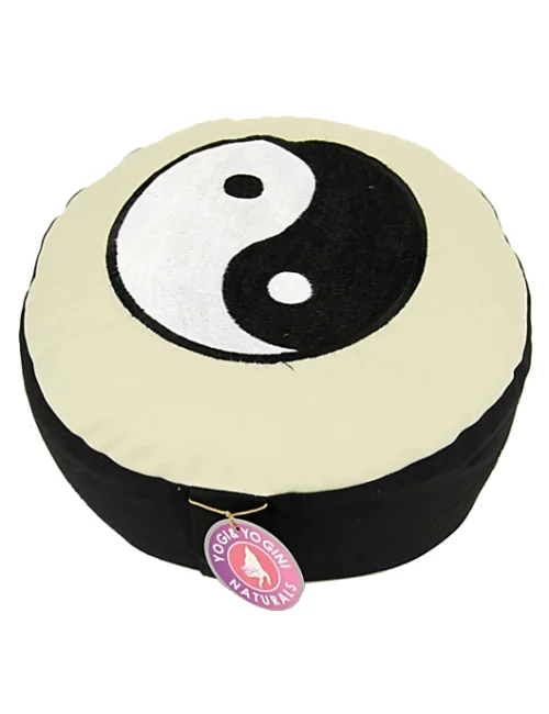 Yogi & Yogini - Kissen - Meditationskissen - Rund - Ying/ Yang - Baumwolle - Schwarz/Weiß - ca. 33x13 cm