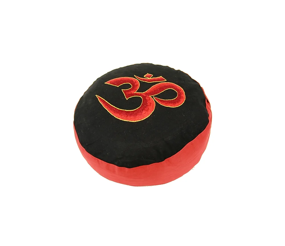 Yogi & Yogini - Kissen - Meditationskissen - Rund - Ohm - Baumwolle - Schwarz/Rot - ca. 33x13 cm