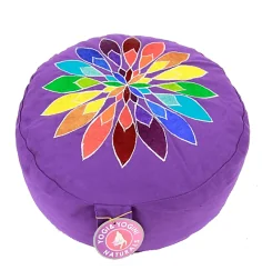 Yogi & Yogini - Kissen - Meditationskissen - Rund - Blume bunt - Baumwolle - Flieder/Lila - ca. 33x13 cm