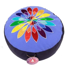 Yogi & Yogini - Kissen - Meditationskissen - Rund - Blume bunt - Baumwolle - Blau - ca. 33x13 cm