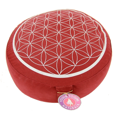 Yogi & Yogini - Kissen - Meditationskissen - Rund - Blume des Lebens - Baumwolle - Rot/Silber - ca. 33x13 cm