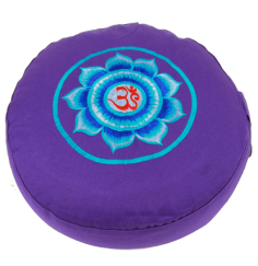 Yogi & Yogini - Kissen - Meditationskissen - Rund - Blume mit Ohm Symbol - Baumwolle - Violett - ca. 33x13 cm