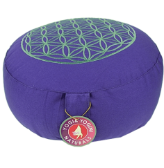 Yogi & Yogini - Kissen - Meditationskissen - Rund - Blume des Lebens - Baumwolle - Lila/Weiß - ca. 33x13 cm