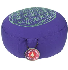 Yogi & Yogini - Kissen - Meditationskissen - Rund - Blume des Lebens - Baumwolle - Lila/Weiß - ca. 33x13 cm