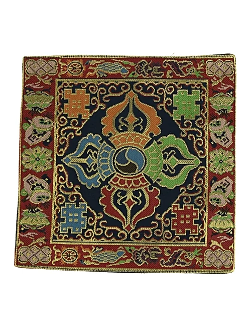 Klangschalen / Altar Tuch - Doppel Dorje in blau/rot ca. 22x22 cm