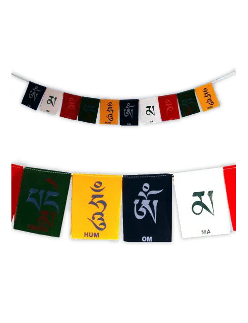 Hängedekoration - Tibetische Gebetsfahnen - Om mani padme hum - ca. 10x13cm