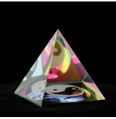 Dekoration - Kristall - Pyramide - Ying & Yang - bunter Kern - ca. 6,5x5,5x5,5cm