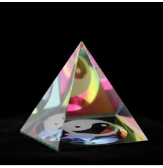 Dekoration - Kristall - Pyramide - Ying & Yang - bunter Kern - ca. 6,5x5,5x5,5cm