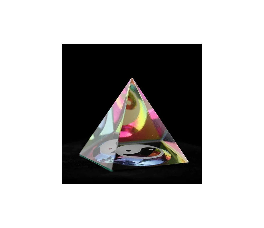 Dekoration - Kristall - Pyramide - Ying & Yang - bunter Kern - ca. 6,5x5,5x5,5cm