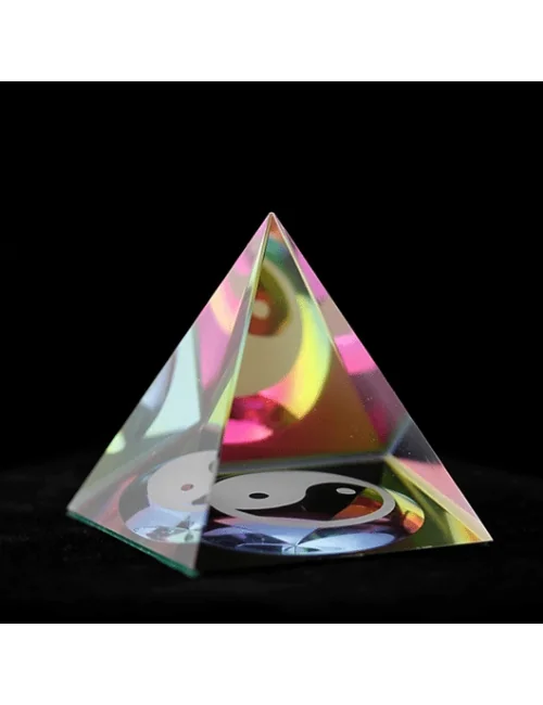 Dekoration - Kristall - Pyramide - Ying & Yang - bunter Kern - ca. 6,5x5,5x5,5cm