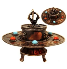 Räucherstäbchenhalter - Tibetisch - Metall mit Steinverzierung - ca. 10x8cm