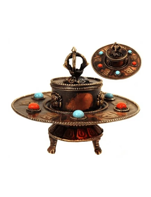 Räucherstäbchenhalter - Tibetisch - Metall mit Steinverzierung - ca. 10x8cm