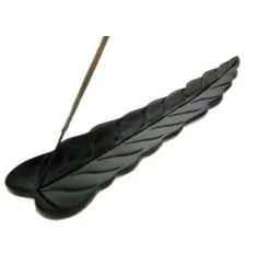 Räucherstäbchenhalter - Blatt - Speckstein - Schwarz - ca. 25x6,5cm