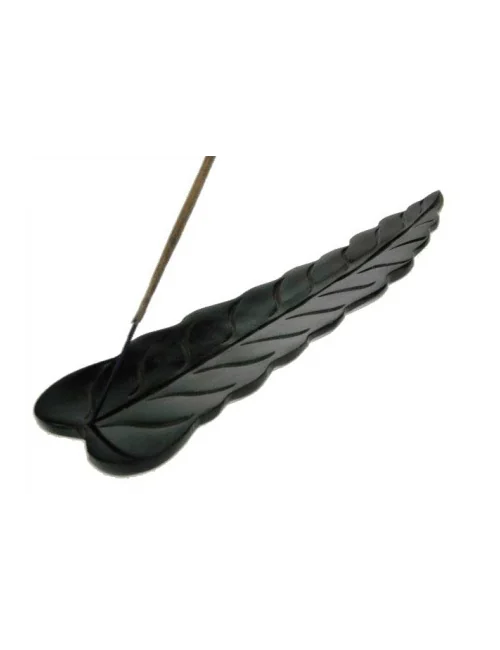 Räucherstäbchenhalter - Blatt - Speckstein - Schwarz - ca. 25x6,5cm