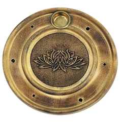 Räucherstäbchen - & Weihrauchkegel Halter - Lotus - Holz- Gold - Rund - ca. 10cm