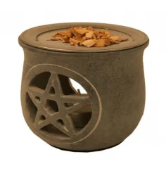 Räuchergefäß - Pentagramm - mit Sieb für Teelicht - Speckstein - grau - ca. 8,5x9cm