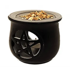 Räuchergefäß - Pentragramm - mit Sieb für Teelicht - Speckstein - schwarz - ca. 8,5x9cm