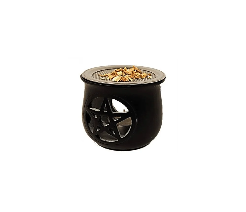 Räuchergefäß - Pentragramm - mit Sieb für Teelicht - Speckstein - schwarz - ca. 8,5x9cm