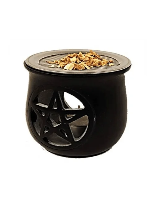 Räuchergefäß - Pentragramm - mit Sieb für Teelicht - Speckstein - schwarz - ca. 8,5x9cm