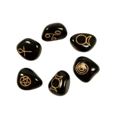Edelstein / Heilstein - Set aus 6 Wicca Steinen - Schwarzer Achat - Gold - ca. 3,3x2,3cm