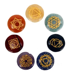 Edelstein / Heilstein - Set aus 7 Chakra Symbolsteinen Gold - rund - ca. 3cm