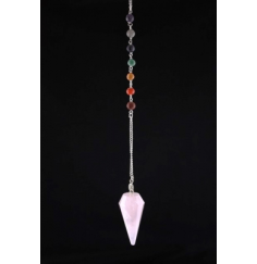 Pendel - Edelstein - Rosenquarz mit Chakrakette - Silber - ca. 3-4cm