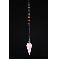 Pendel - Edelstein - Rosenquarz mit Chakrakette - Silber - ca. 3-4cm