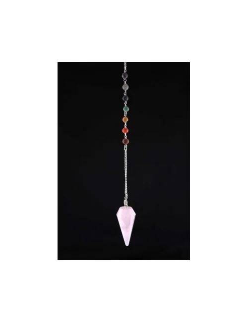 Pendel - Edelstein - Rosenquarz mit Chakrakette - Silber - ca. 3-4cm