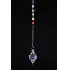 Pendel - Edelstein - Amethyst Kugel mit Chakrakette - Silber - ca. 4x2cm