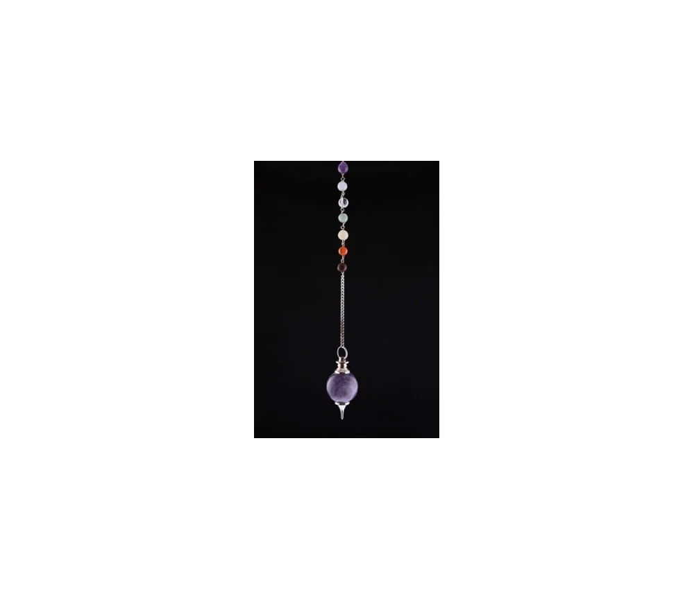 Pendel - Edelstein - Amethyst Kugel mit Chakrakette - Silber - ca. 4x2cm