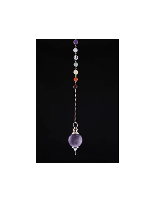 Pendel - Edelstein - Amethyst Kugel mit Chakrakette - Silber - ca. 4x2cm