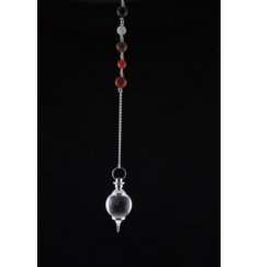 Pendel - Edelstein - Bergkristall Kugel mit Chakrakette - Silber - ca. 4,5cm
