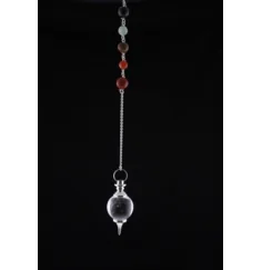Pendel - Edelstein - Bergkristall Kugel mit Chakrakette - Silber - ca. 4,5cm