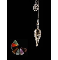 Pendel - Pentagramm - Set mit 7 Chakra Edelstein Spitzen - Silber - ca. 3,5x1,7cm