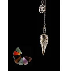 Pendel - Pentagramm - Set mit 7 Chakra Edelstein Spitzen - Silber - ca. 3,5x1,7cm