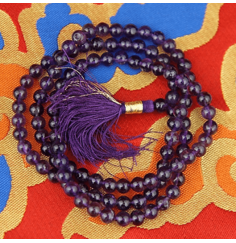 Mala - Edelstein - Amethyst AA-Qualität - mit passender Quaste - 108 Perlen - ca. 32cm