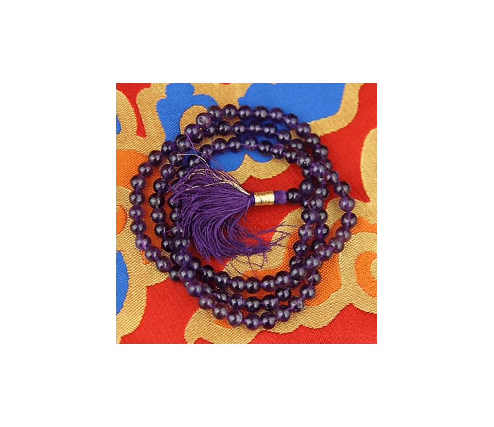 Mala - Edelstein - Amethyst AA-Qualität - mit passender Quaste - 108 Perlen - ca. 32cm
