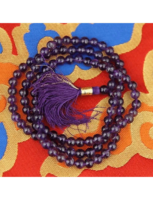 Mala - Edelstein - Amethyst AA-Qualität - mit passender Quaste - 108 Perlen - ca. 32cm