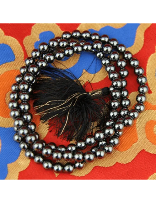 Mala - Edelstein - Hematit in AA-Qualität- mit passender Quaste - 108 Perlen - ca. 38,5cm