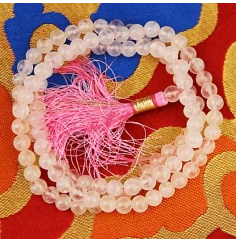 Mala - Edelstein - Rosenquarz AA-Qualität - mit passender Quaste - 108 Perlen - ca. 37,5cm