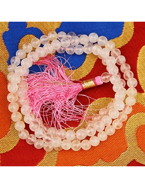 Mala - Edelstein - Rosenquarz AA-Qualität - mit passender Quaste - 108 Perlen - ca. 37,5cm