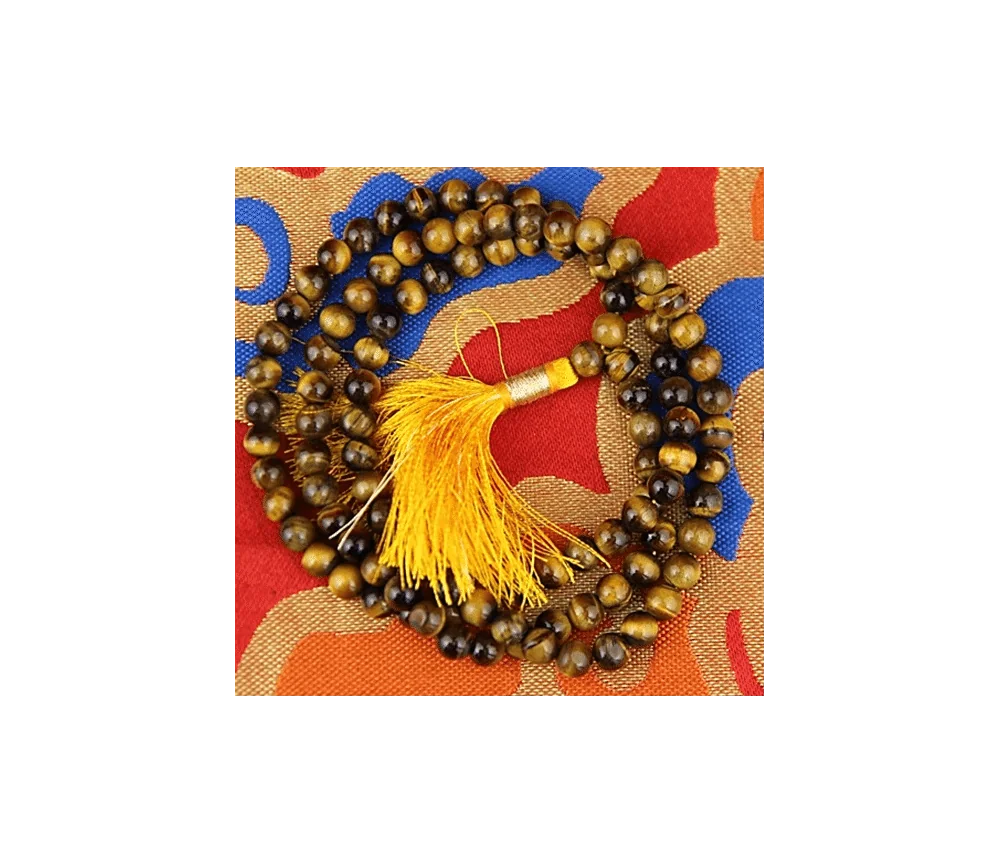 Mala - Edelstein - Tigerauge in AA-Qualität - mit passender Quaste - 108 Perlen - ca. 34,5cm
