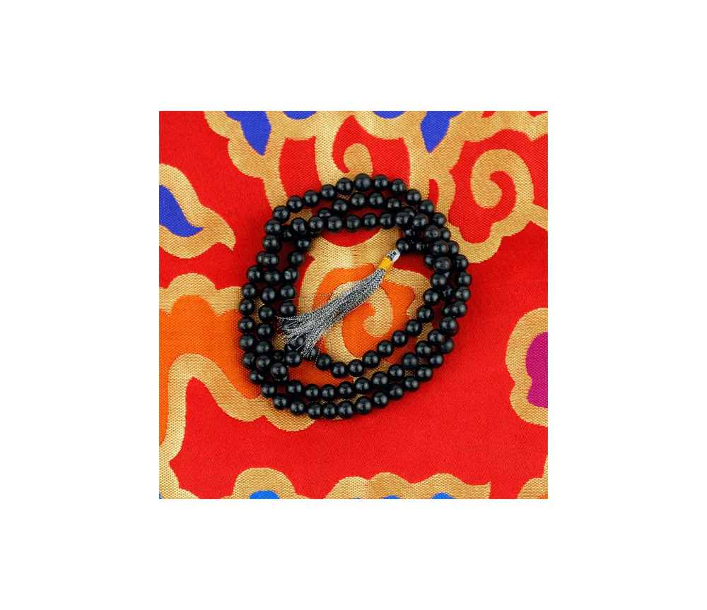 Mala - Edelstein - Achat Schwarz - mit passender Quaste - 108 Perlen - ca. 34,5cm