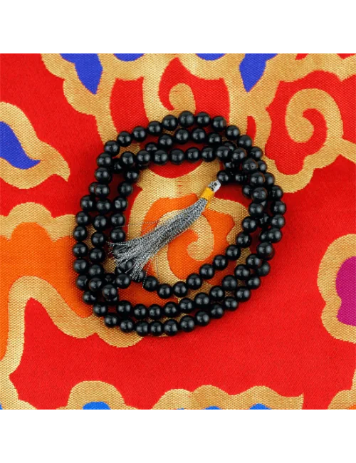 Mala - Edelstein - Achat Schwarz - mit passender Quaste - 108 Perlen - ca. 34,5cm